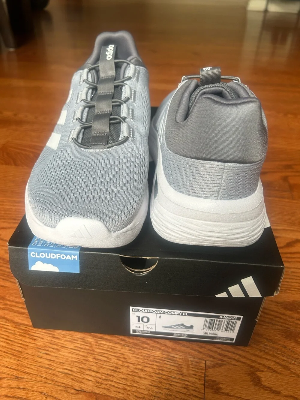 Men Adidas Gray and White Cloudfoam Slip-On Lace Sneakers